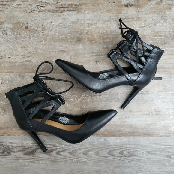 Nine West Shoes - Nine West Caged Strappy Lace Up Leather Pump Heel